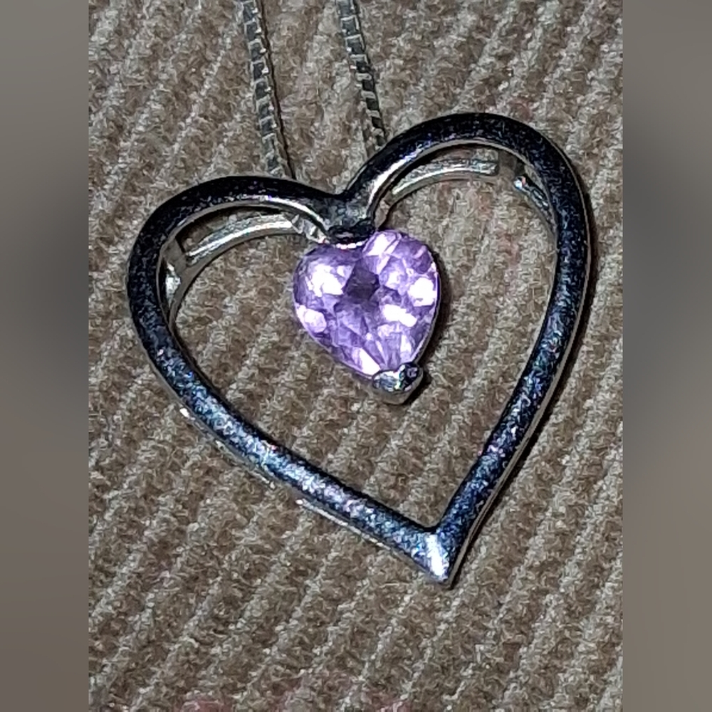 Sterling Silver Heart Pendant Necklace with Amethyst Gemstone